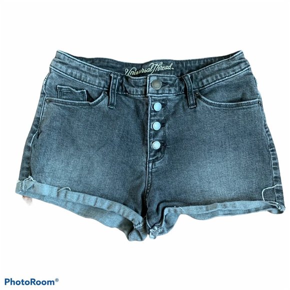 Universal Thread Women High Rise Shortie Denim Shorts Size 4/27R Gray Button Fly - Picture 1 of 6